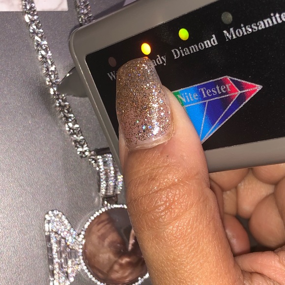 Real diamond tennis chain w custom made angel wing memory pendant only 1 made - Picture 5 of 8